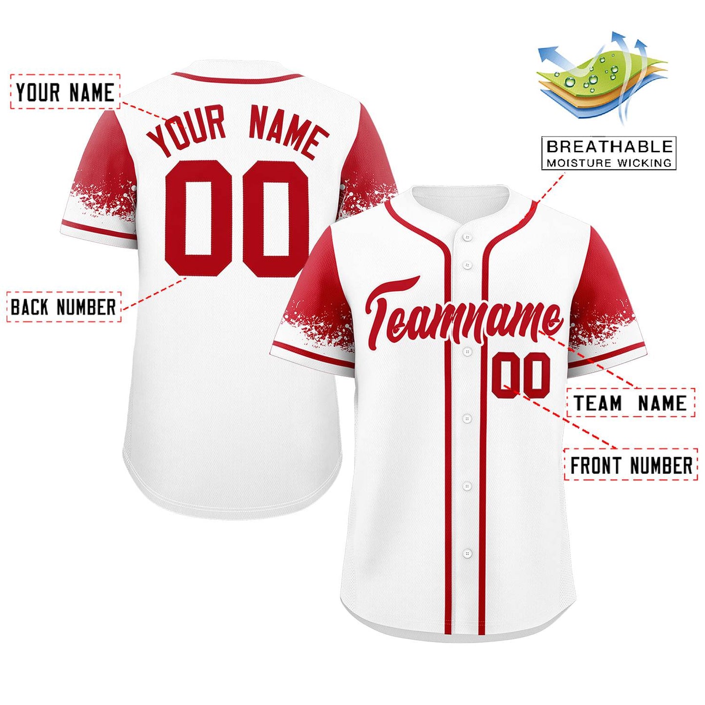 Custom White Red Personalized Raglan Sleeves Design Authentic Baseball Jersey