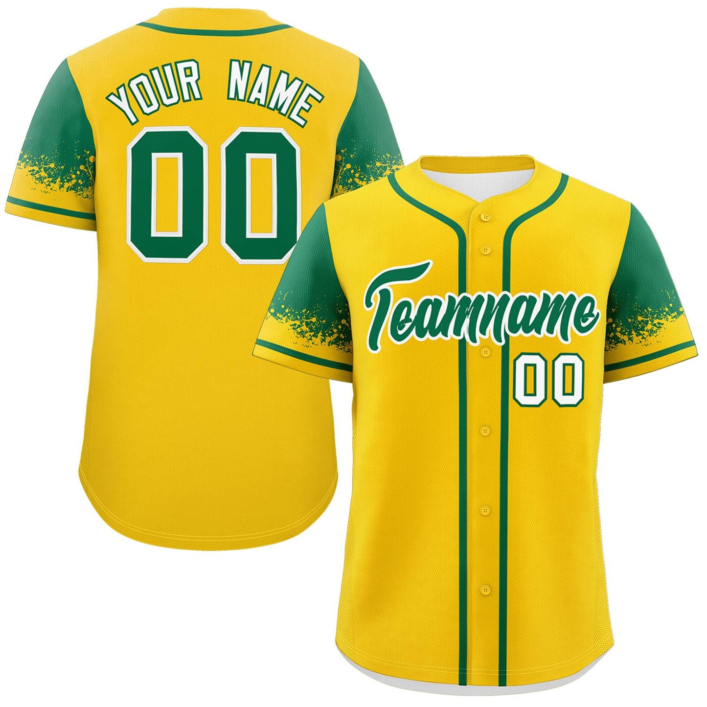 Custom Gold Kelly Green Personalized Raglan Sleeves Design Authentic Baseball Jersey