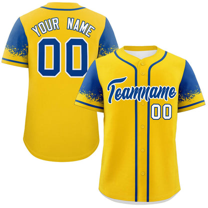 Custom Gold Royal Personalized Raglan Sleeves Design Authentic Baseball Jersey