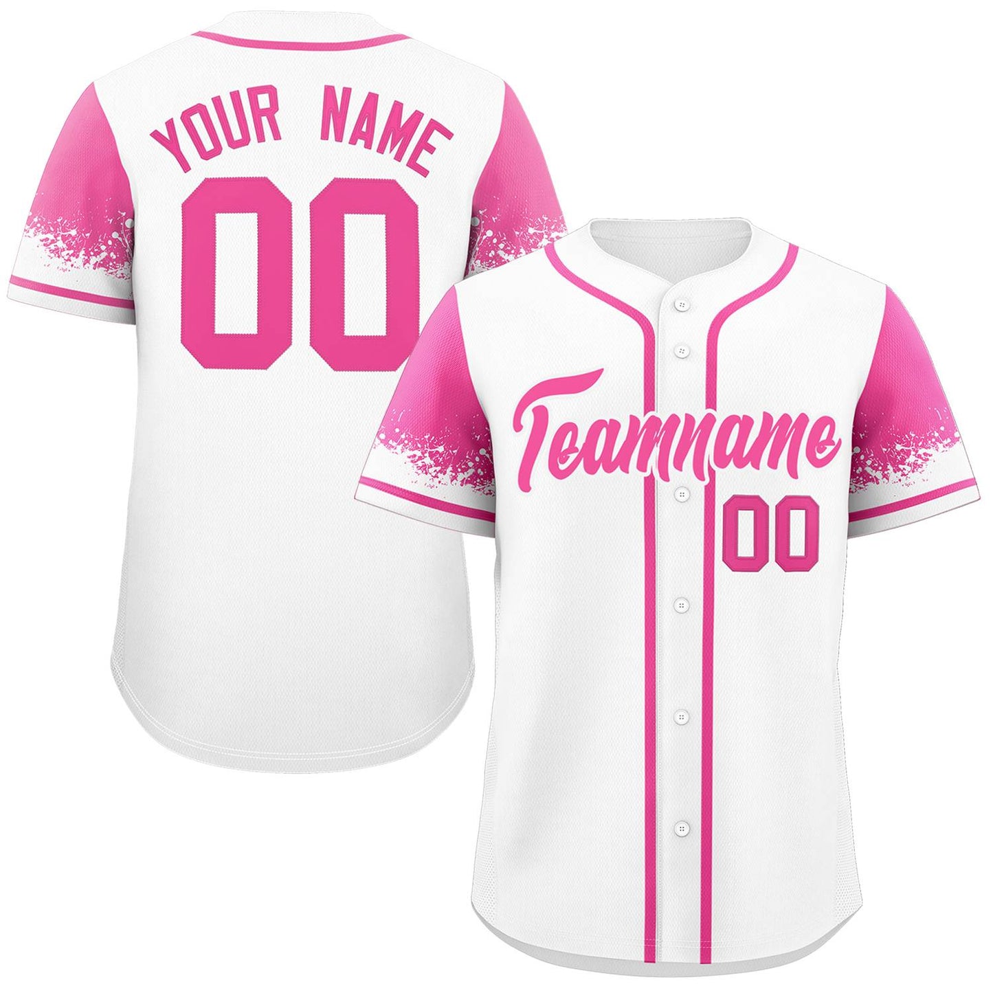 Custom White Pink Personalized Raglan Sleeves Design Authentic Baseball Jersey