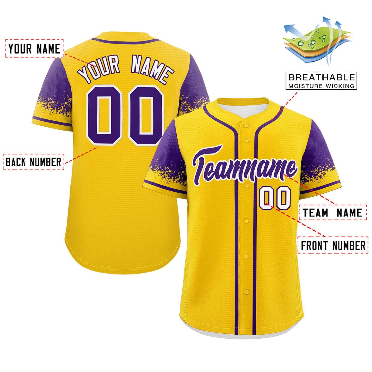 Custom Gold Purple Personalized Raglan Sleeves Design Authentic Baseball Jersey