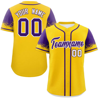 Custom Gold Purple Personalized Raglan Sleeves Design Authentic Baseball Jersey