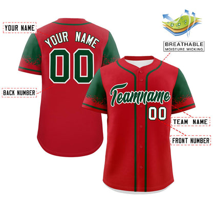 Custom Red Green Personalized Raglan Sleeves Design Authentic Baseball Jersey