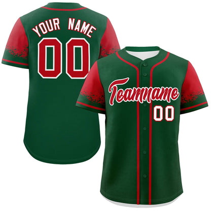 Custom Green Red Personalized Raglan Sleeves Design Authentic Baseball Jersey