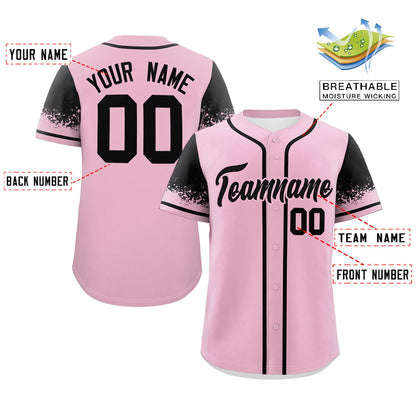 Custom Light Pink Black Personalized Raglan Sleeves Design Authentic Baseball Jersey