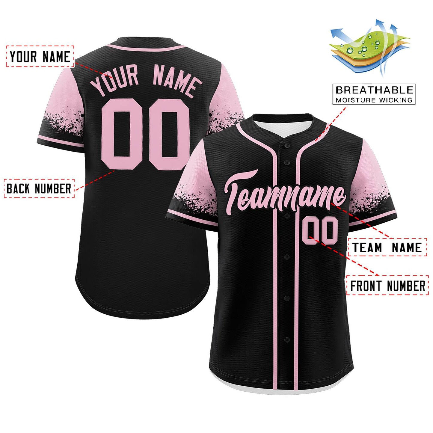 Custom Black Light Pink Personalized Raglan Sleeves Design Authentic Baseball Jersey