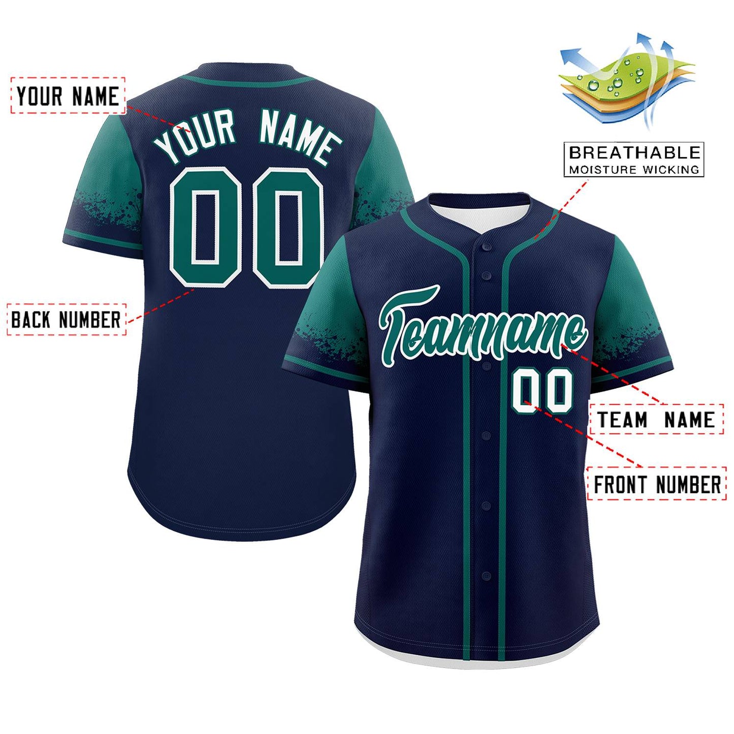 Custom Navy Aqua Personalized Raglan Sleeves Design Authentic Baseball Jersey