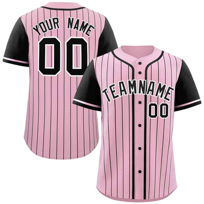 Custom Pink Black Stripe Fashion Raglan Sleeves Authentic Baseball Jersey