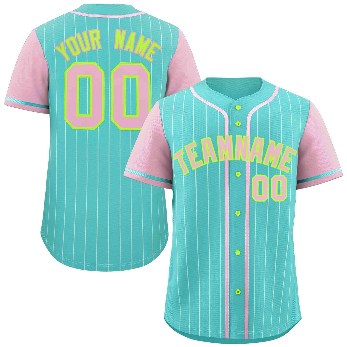 Custom Aqua Pink-White Stripe Fashion Raglan Sleeves Authentic Baseball Jersey