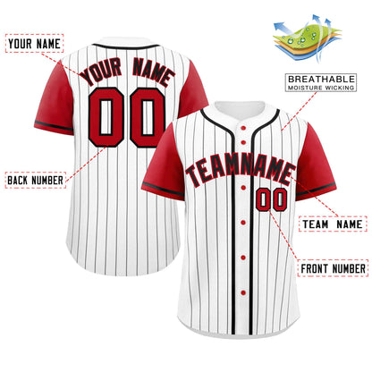 Custom White Red-Black Stripe Fashion Raglan Sleeves Authentic Baseball Jersey