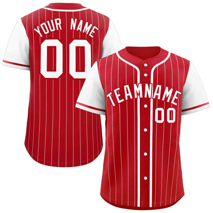 Custom Red White Stripe Fashion Raglan Sleeves Authentic Baseball Jersey