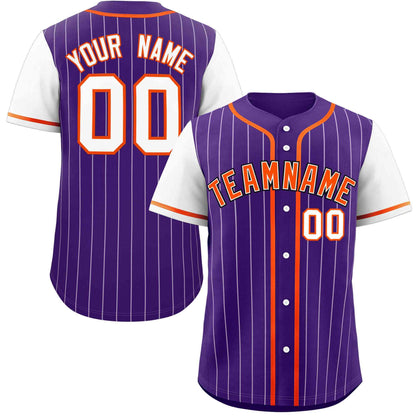 Custom Purple White Stripe Fashion Raglan Sleeves Authentic Baseball Jersey