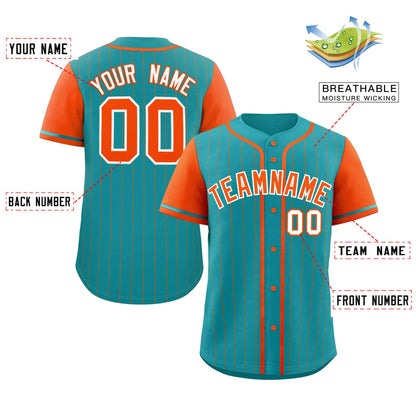 Custom Aqua Orange Stripe Fashion Raglan Sleeves Authentic Baseball Jersey