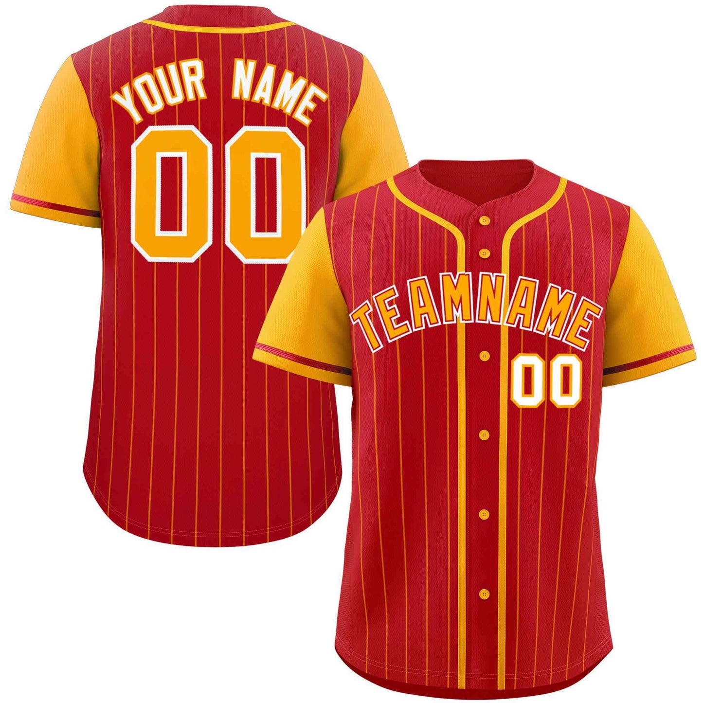 Custom Red Yellow Stripe Fashion Raglan Sleeves Authentic Baseball Jersey