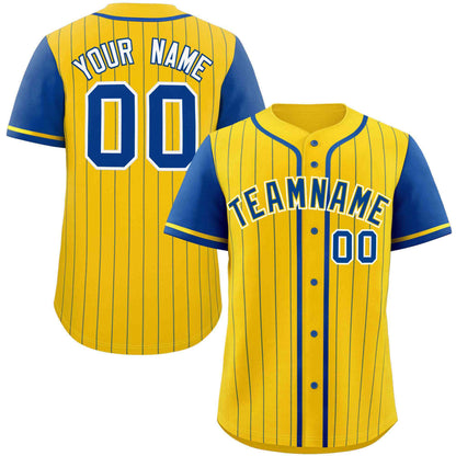 Custom Gold Royal Stripe Fashion Raglan Sleeves Authentic Baseball Jersey