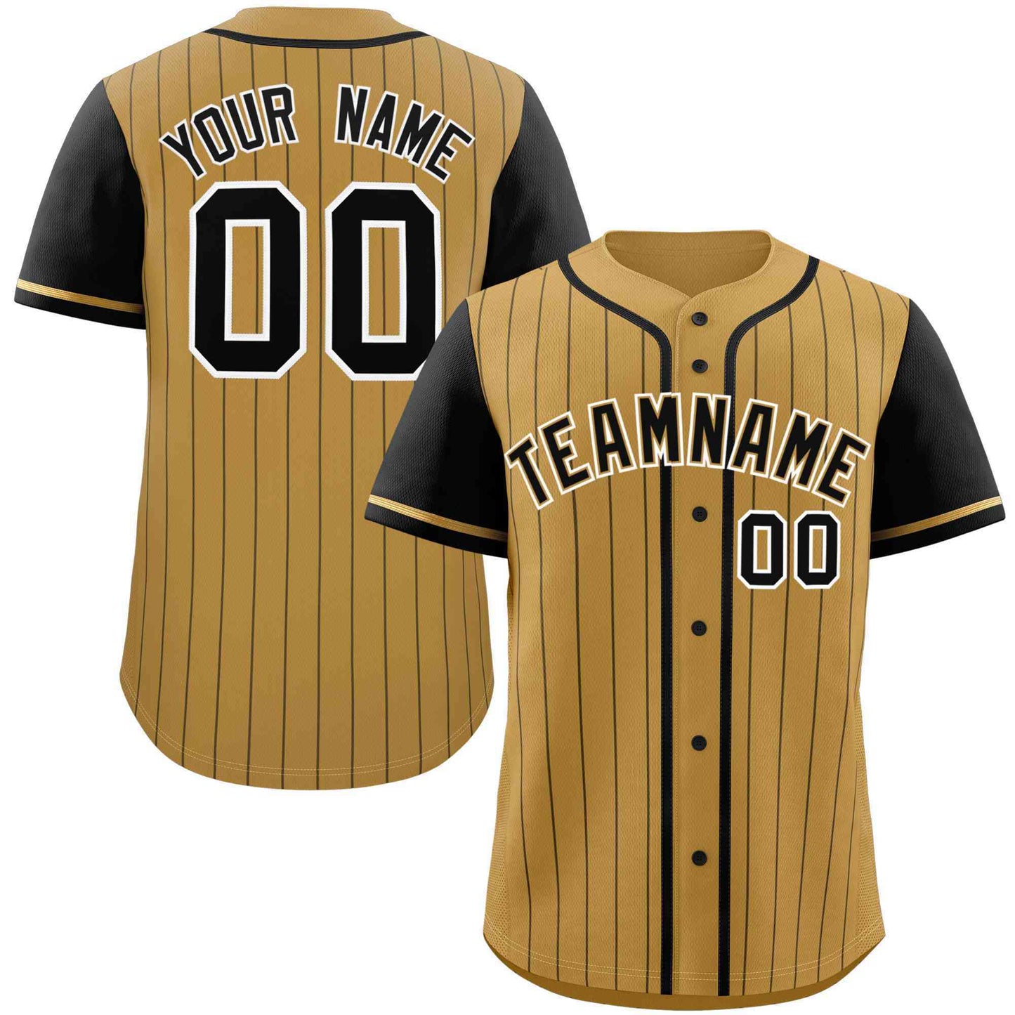 Custom Old Gold Black Stripe Fashion Raglan Sleeves Authentic Baseball Jersey