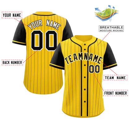 Custom Gold Black Stripe Fashion Raglan Sleeves Authentic Baseball Jersey