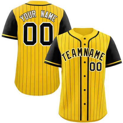 Custom Gold Black Stripe Fashion Raglan Sleeves Authentic Baseball Jersey