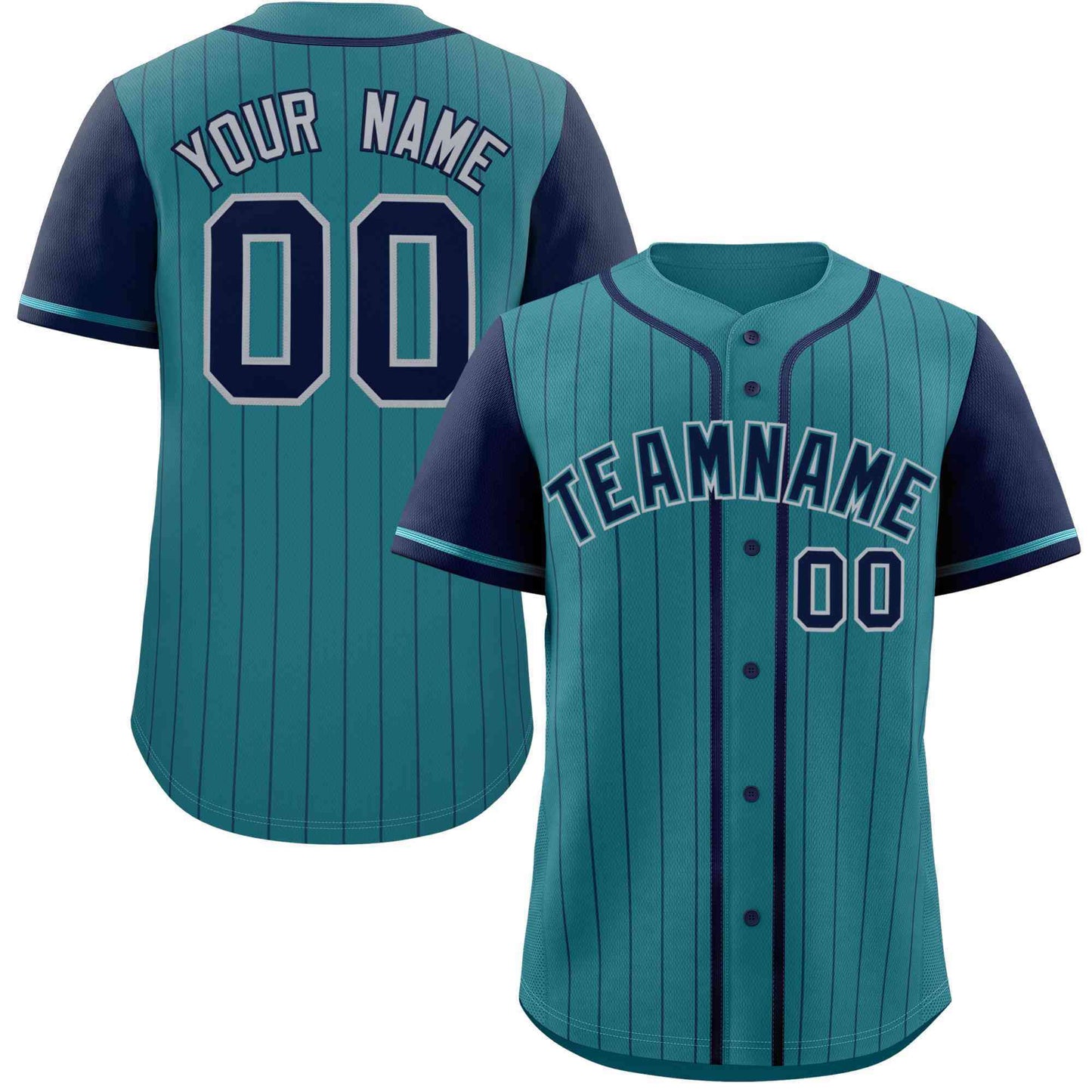 Custom Aqua Navy Stripe Fashion Raglan Sleeves Authentic Baseball Jersey