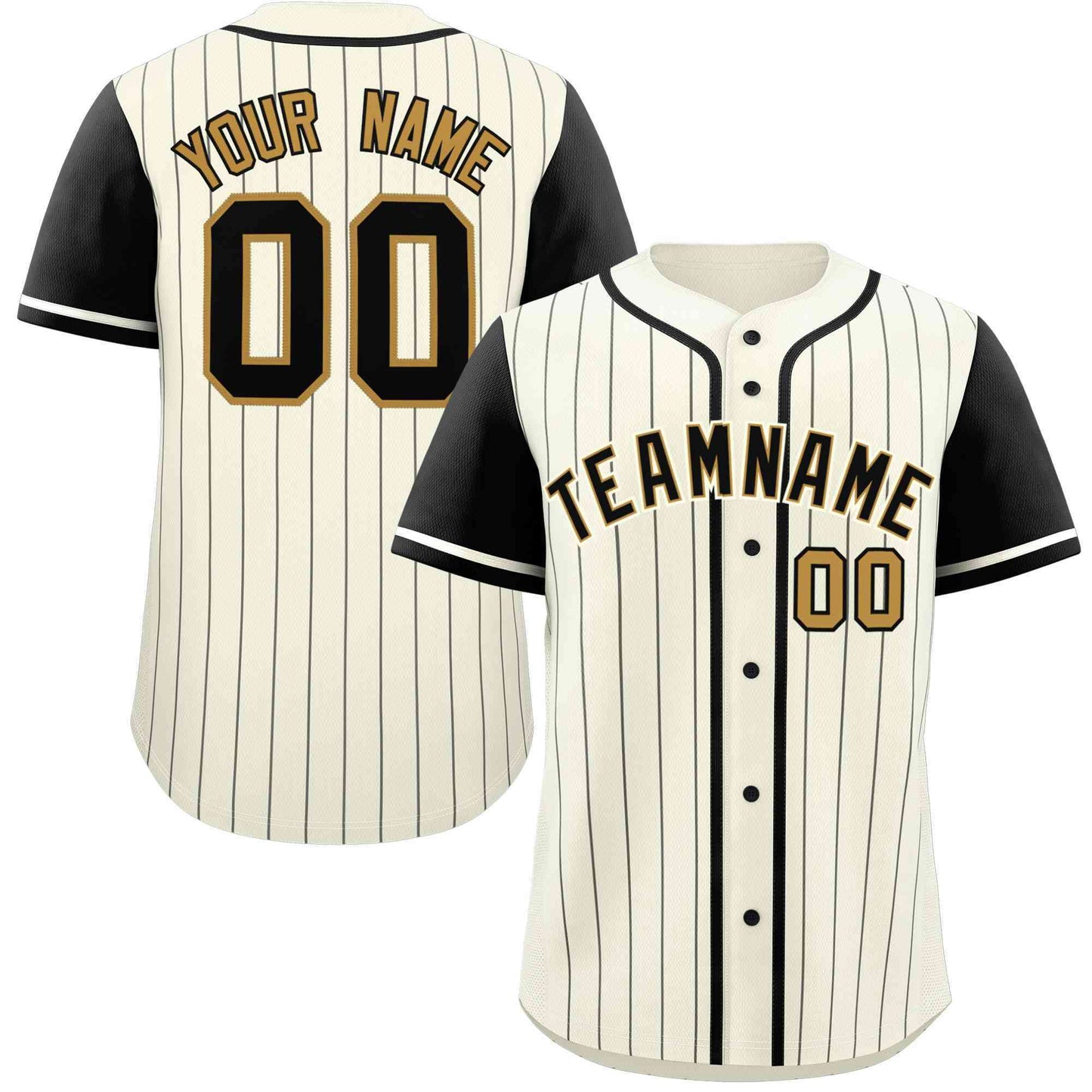 Custom Cream Black Stripe Fashion Raglan Sleeves Authentic Baseball Jersey