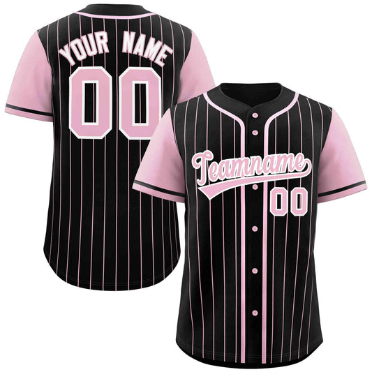 Custom Black Pink Stripe Fashion Raglan Sleeves Authentic Baseball Jersey