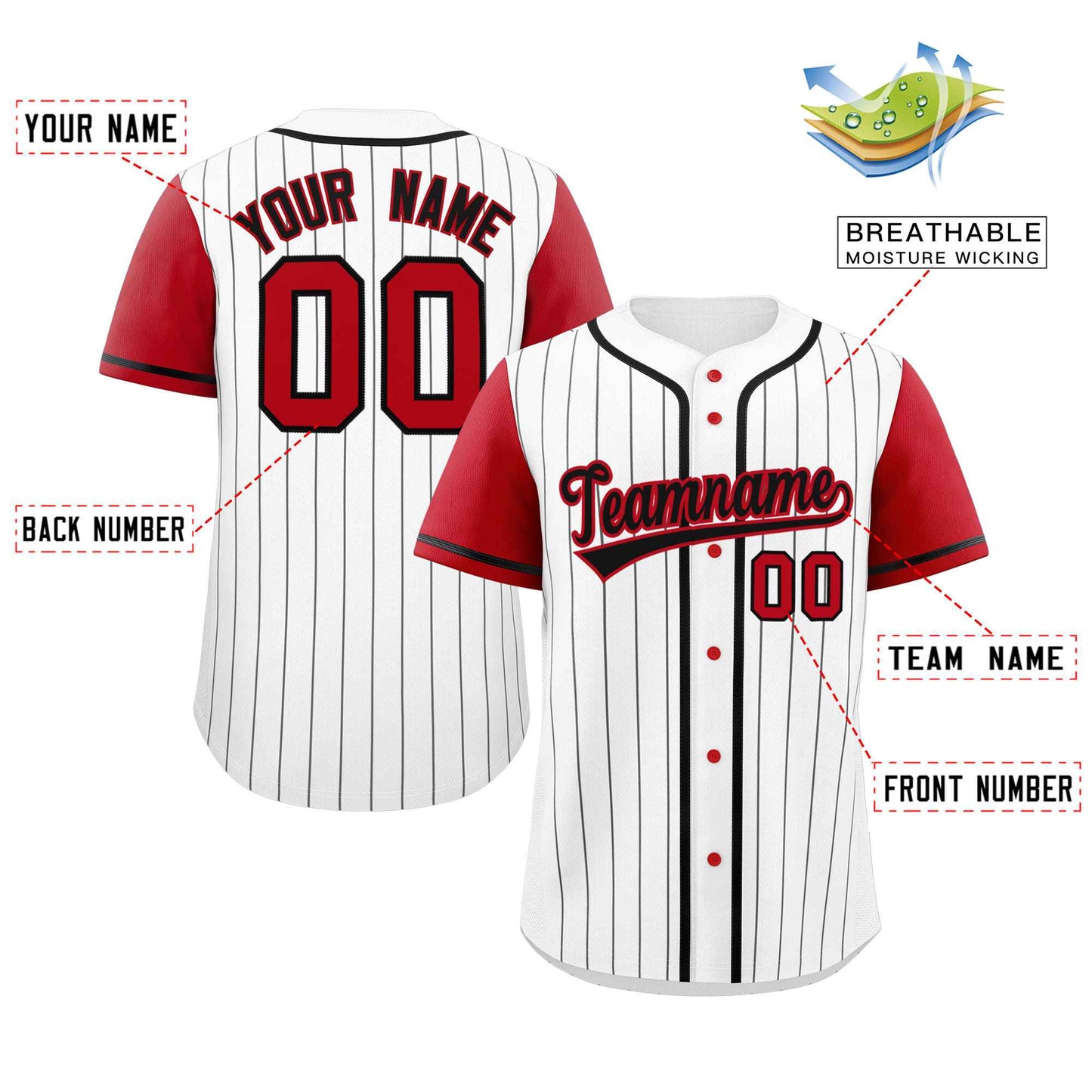 Custom White Red-Black Stripe Fashion Raglan Sleeves Authentic Baseball Jersey