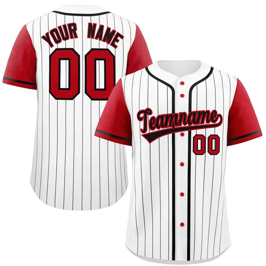 Custom White Red-Black Stripe Fashion Raglan Sleeves Authentic Baseball Jersey