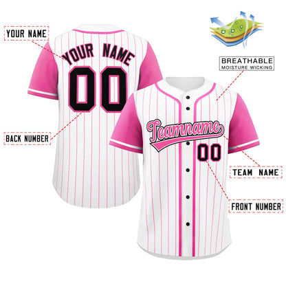 Custom White Pink Stripe Fashion Raglan Sleeves Authentic Baseball Jersey