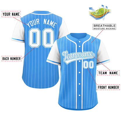 Custom Powder Blue White Stripe Fashion Raglan Sleeves Authentic Baseball Jersey