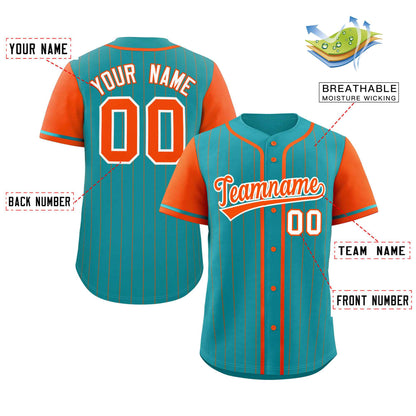 Custom Aqua Orange Stripe Fashion Raglan Sleeves Authentic Baseball Jersey