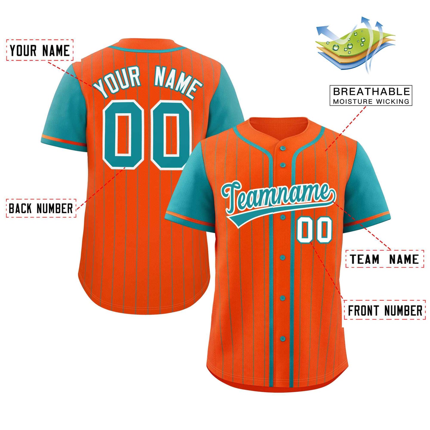 Custom Orange Aqua Stripe Fashion Raglan Sleeves Authentic Baseball Jersey