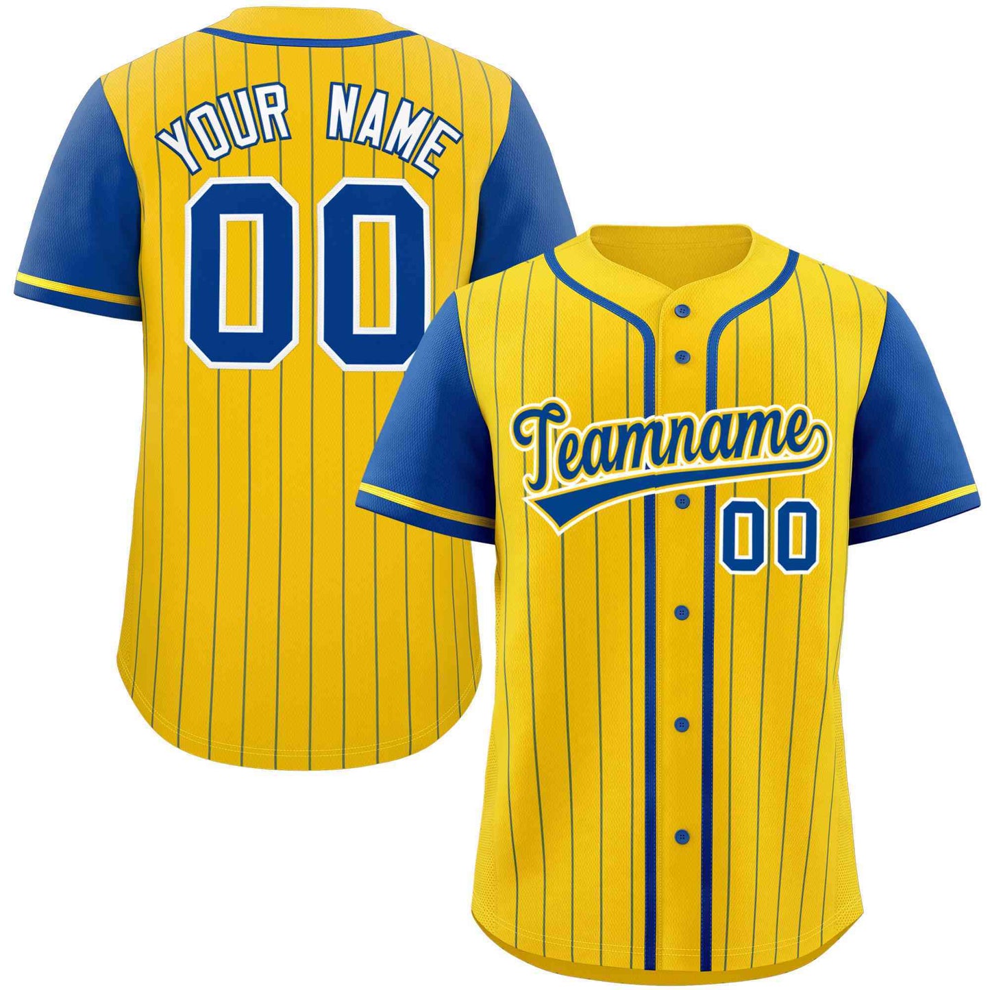 Custom Gold Royal Stripe Fashion Raglan Sleeves Authentic Baseball Jersey