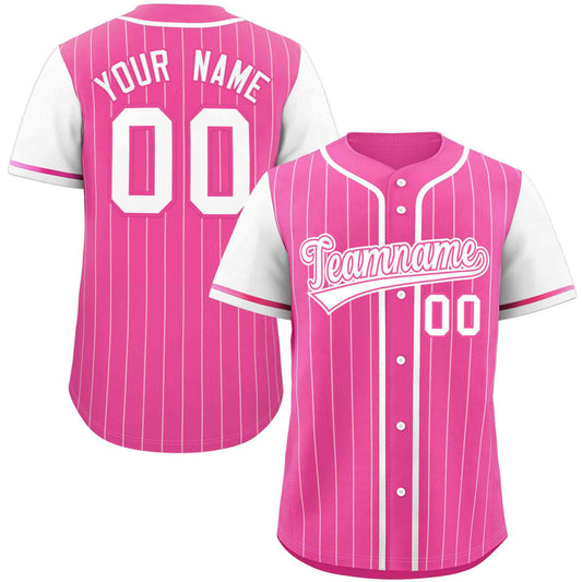 Custom Pink White Stripe Fashion Raglan Sleeves Authentic Baseball Jersey