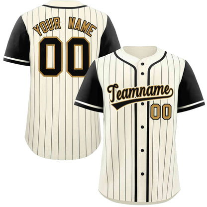 Custom Cream Black Stripe Fashion Raglan Sleeves Authentic Baseball Jersey