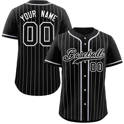 Custom Black Gray Stripe Fashion Raglan Sleeves Authentic Baseball Jersey