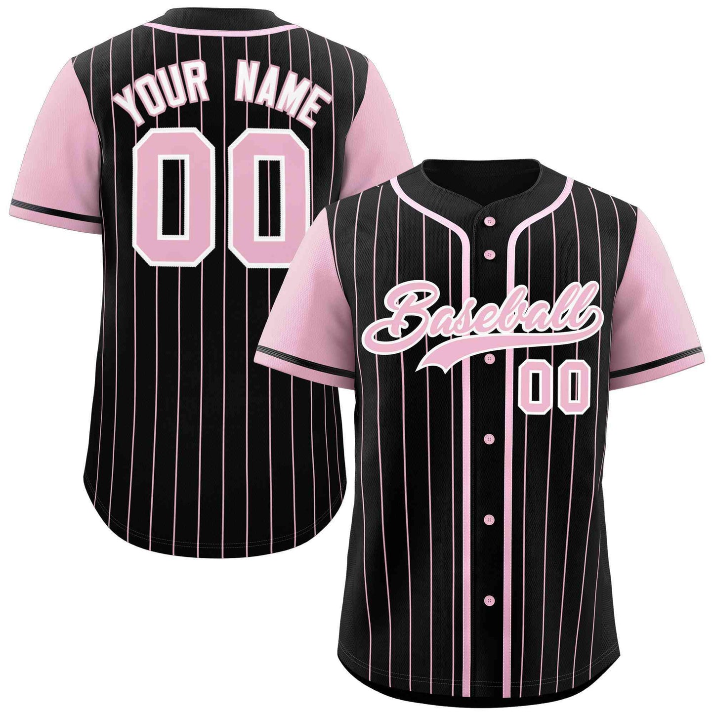 Custom Black Pink Stripe Fashion Raglan Sleeves Authentic Baseball Jersey