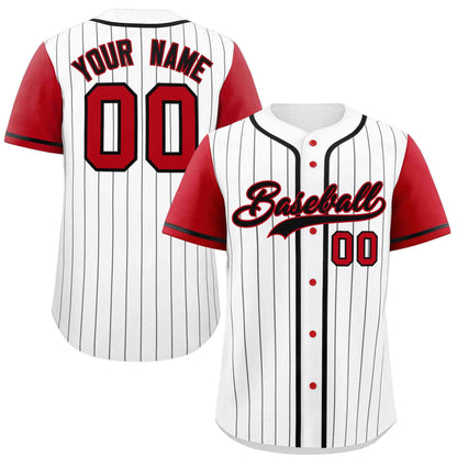 Custom White Red-Black Stripe Fashion Raglan Sleeves Authentic Baseball Jersey