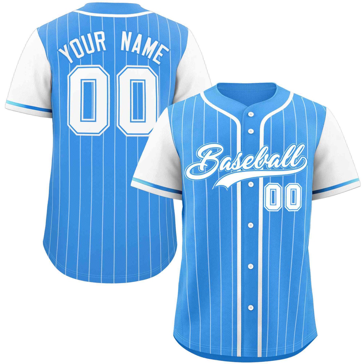 Custom Powder Blue White Stripe Fashion Raglan Sleeves Authentic Baseball Jersey