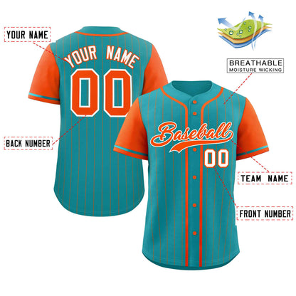 Custom Aqua Orange Stripe Fashion Raglan Sleeves Authentic Baseball Jersey