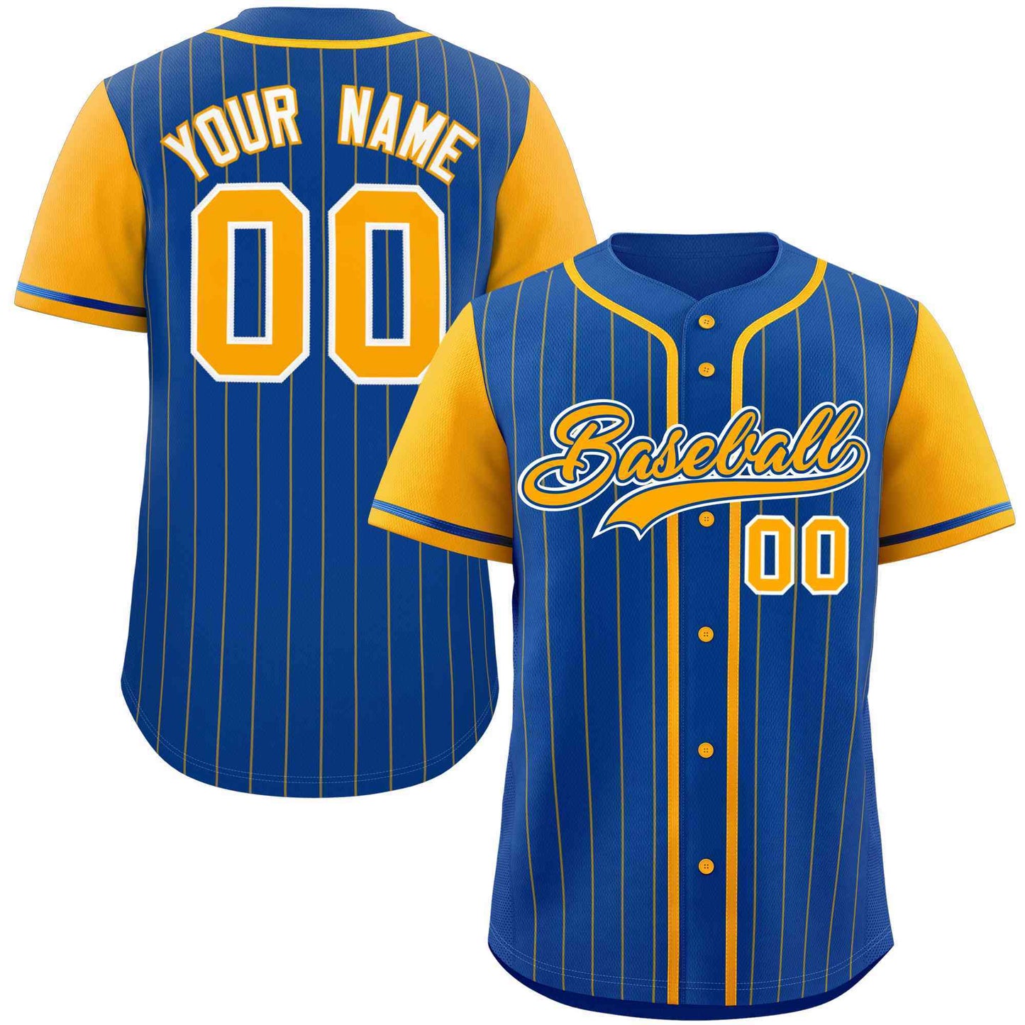 Custom Royal Yellow Stripe Fashion Raglan Sleeves Authentic Baseball Jersey