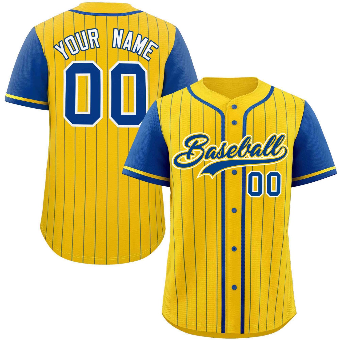 Custom Gold Royal Stripe Fashion Raglan Sleeves Authentic Baseball Jersey