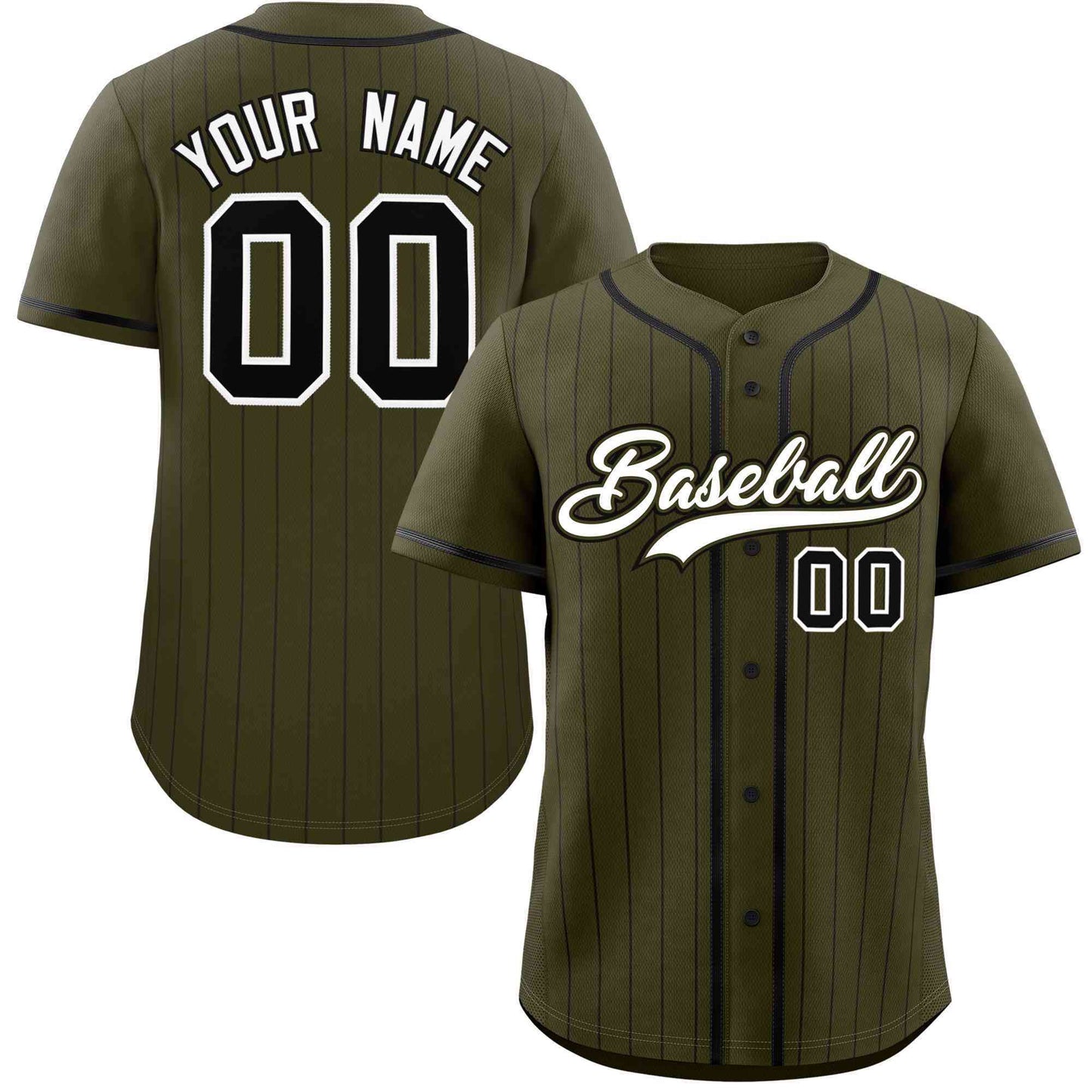 Custom Olive Black Stripe Fashion Raglan Sleeves Authentic Baseball Jersey