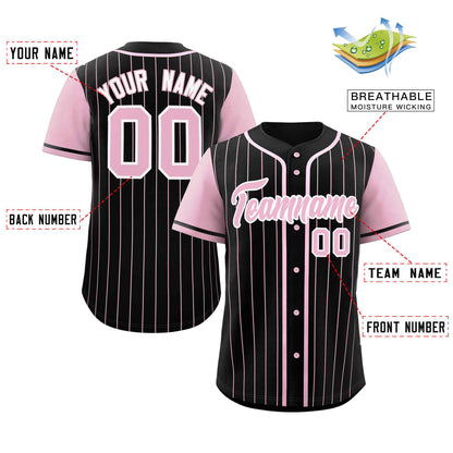 Custom Black Pink Stripe Fashion Raglan Sleeves Authentic Baseball Jersey