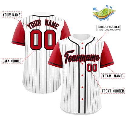 Custom White Red-Black Stripe Fashion Raglan Sleeves Authentic Baseball Jersey