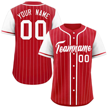 Custom Red White Stripe Fashion Raglan Sleeves Authentic Baseball Jersey