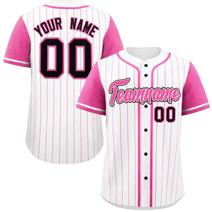 Custom White Pink Stripe Fashion Raglan Sleeves Authentic Baseball Jersey