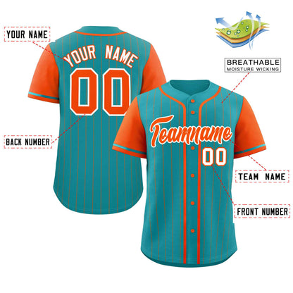 Custom Aqua Orange Stripe Fashion Raglan Sleeves Authentic Baseball Jersey