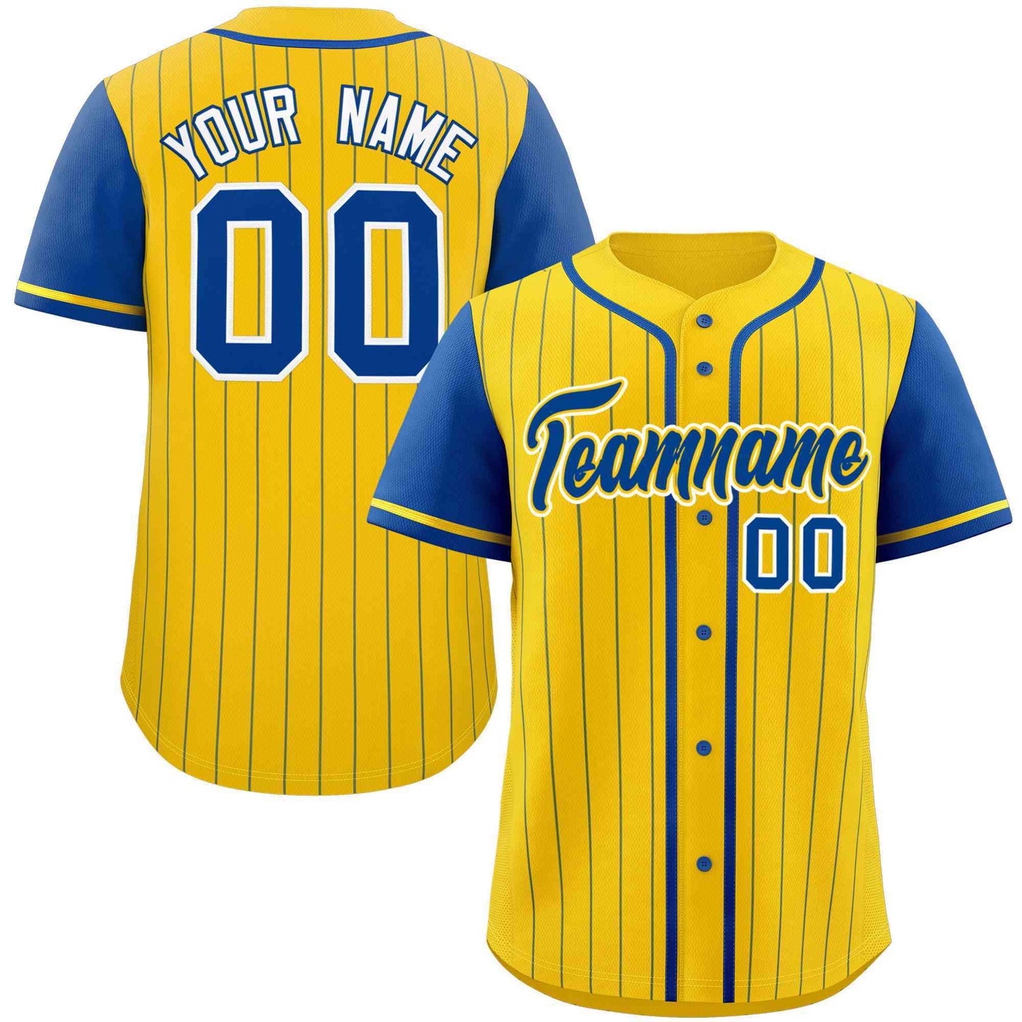 Custom Gold Royal Stripe Fashion Raglan Sleeves Authentic Baseball Jersey