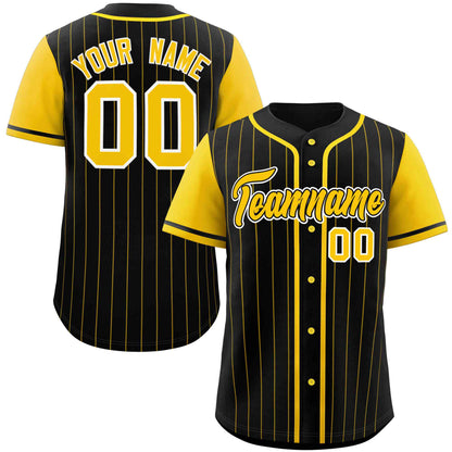 Custom Black Gold Stripe Fashion Raglan Sleeves Authentic Baseball Jersey