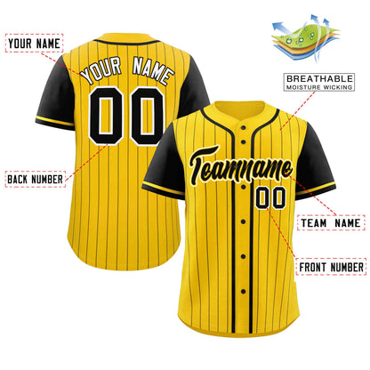 Custom Gold Black Stripe Fashion Raglan Sleeves Authentic Baseball Jersey